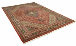 Corner detail of New Tabriz rug showing border pattern and Cork pile