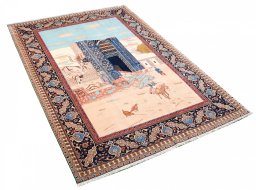 Corner detail of 1930s Tabriz rug showing border pattern and Wool pile