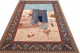 Surface texture of 1930s Tabriz rug with natural Wool and intricate pattern