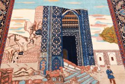 Close-up detail of 1930s Tabriz rug from Iran / Persia showing Wool weave
