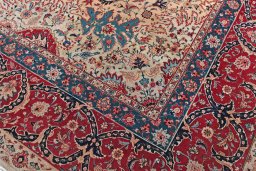 Backside of handmade 1930s Tabriz rug showing knot structure and weave density