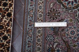 Full view of New Tabriz rug from Iran / Persia, 342 × 249 cm in Beige tones