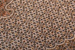 Full view of New Tabriz rug from Iran / Persia, 355 × 252 cm in Beige tones