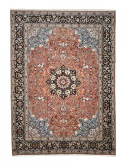 Full view of New Tabriz rug from Iran / Persia, 350 × 250 cm in Red tones
