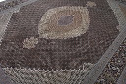 Full view of New Tabriz rug from Iran / Persia, 395 × 303 cm in Gray tones
