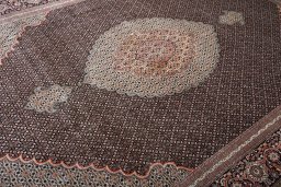 Full view of New Tabriz rug from Iran / Persia, 362 × 246 cm in Gray tones