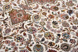 Full view of New Tabriz rug from Iran / Persia, 340 × 250 cm in Beige tones