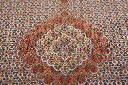 Full view of New Tabriz rug from Iran / Persia, 205 × 148 cm in Beige tones