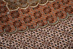 Full view of New Tabriz rug from Iran / Persia, 394 × 300 cm in Beige tones