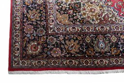 Full view of 2000s Tabriz rug from Iran / Persia, 395 × 298 cm in Red tones