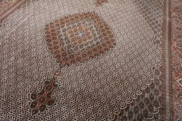 Full view of New Tabriz rug from Iran / Persia, 410 × 300 cm in Beige tones