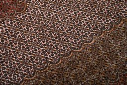 Full view of New Tabriz rug from Iran / Persia, 347 × 250 cm in Beige tones