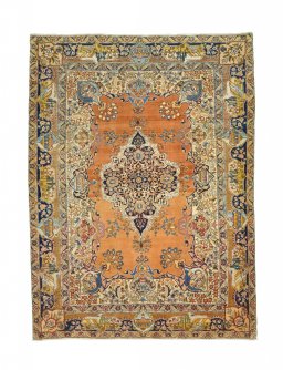 Full view of 1930s Tabriz rug from Iran / Persia, 190 × 138 cm in Yellow tones