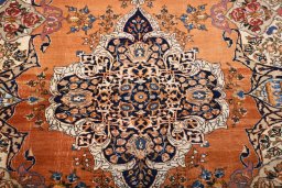 Backside of handmade 1930s Tabriz rug showing knot structure and weave density