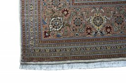 Full view of New Tabriz rug from Iran / Persia, 350 × 247 cm in Beige tones