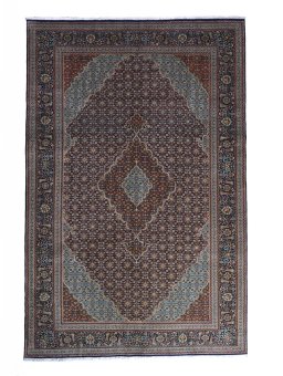 Full view of New Tabriz rug from Iran / Persia, 300 × 197 cm in Blue tones