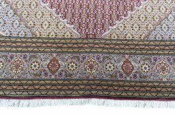 Full view of New Tabriz rug from Iran / Persia, 296 × 202 cm in Red tones