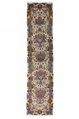 Full view of New Tabriz rug from Iran / Persia, 320 × 75 cm in Beige tones