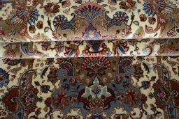 Full view of New Tabriz rug from Iran / Persia, 320 × 75 cm in Beige tones
