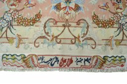 Corner detail of New Tabriz rug showing border pattern and Cork pile