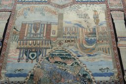 Close-up detail of 1930s Tabriz rug from Iran / Persia showing Wool weave