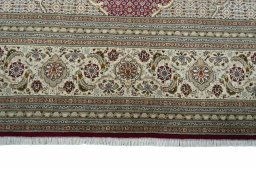 Full view of New Tabriz rug from Iran / Persia, 345 × 257 cm in Red tones