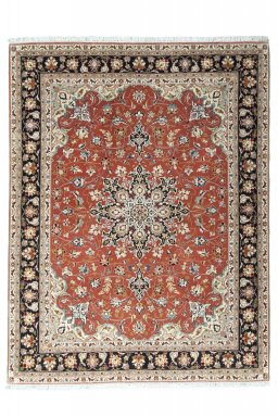 Full view of New Tabriz rug from Iran / Persia, 200 × 153 cm in Red tones