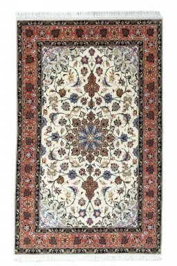 Full view of New Tabriz rug from Iran / Persia, 155 × 96 cm in Beige tones