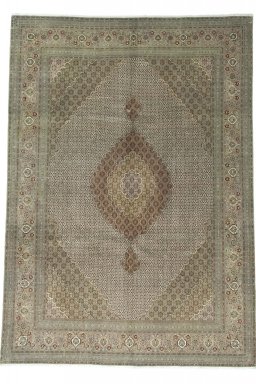 Full view of 2000s Tabriz rug from Iran / Persia, 350 × 248 cm in Beige tones