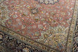 Full view of New Tabriz rug from Iran / Persia, 357 × 253 cm in Red tones