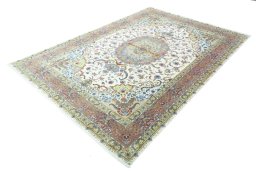 Corner detail of New Tabriz rug showing border pattern and Cork pile