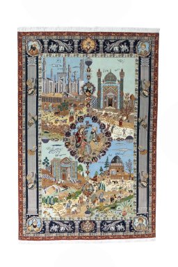 Full view of New Tabriz rug from Iran / Persia, 293 × 196 cm in Multi Color tones