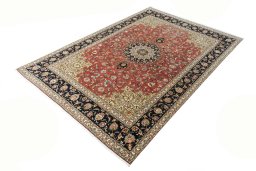 Corner detail of New Tabriz rug showing border pattern and Cork pile