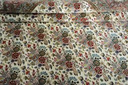 Full view of New Tabriz rug from Iran / Persia, 248 × 253 cm in Beige tones