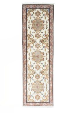 Full view of New Tabriz rug from Iran / Persia, 296 × 90 cm in Beige tones