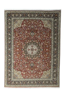Full view of New Tabriz rug from Iran / Persia, 353 × 255 cm in Red tones