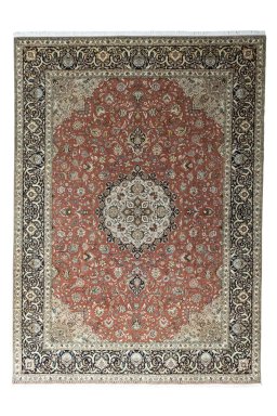 Full view of New Tabriz rug from Iran / Persia, 350 × 250 cm in Red tones