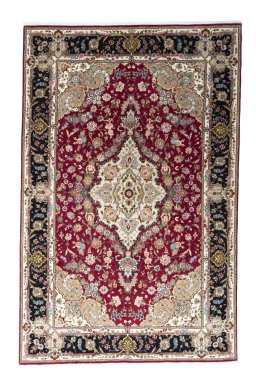 Full view of New Tabriz rug from Iran / Persia, 281 × 181 cm in Red tones