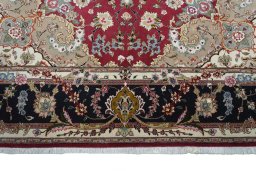 Full view of New Tabriz rug from Iran / Persia, 281 × 181 cm in Red tones