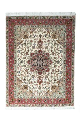 Full view of New Tabriz rug from Iran / Persia, 204 × 154 cm in Beige tones