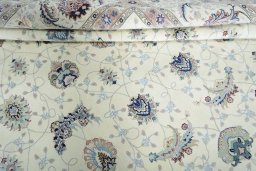 Full view of New Tabriz rug from Iran / Persia, 395 × 298 cm in Beige tones