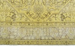 Full view of 1970s Tabriz rug from Iran / Persia, 285 × 194 cm in Yellow tones