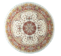 Full view of New Tabriz rug from Iran / Persia, 243 × 243 cm in Beige tones