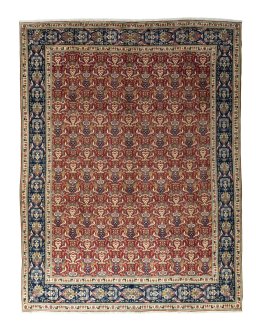 Full view of 2000s Tabriz rug from Iran / Persia, 396 × 296 cm in Red tones