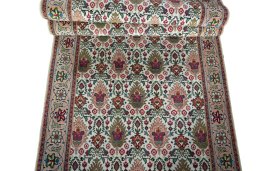 Full view of 2000s Tabriz rug from Iran / Persia, 398 × 86 cm in Beige tones