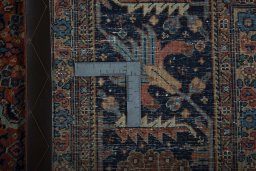 Close-up detail of 1930s Tabriz rug from Iran / Persia showing Wool weave