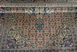 Close-up detail of 1950s Tabriz rug from Iran / Persia showing Wool weave