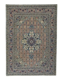 Full view of 1950s Tabriz rug from Iran / Persia, 194 × 141 cm in Beige tones
