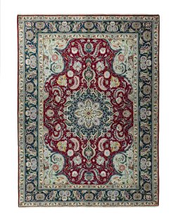 Full view of 2000s Tabriz rug from Iran / Persia, 285 × 210 cm in Red tones