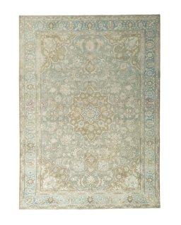 Full view of 1950s Tabriz rug from Iran / Persia, 343 × 250 cm in Gray tones